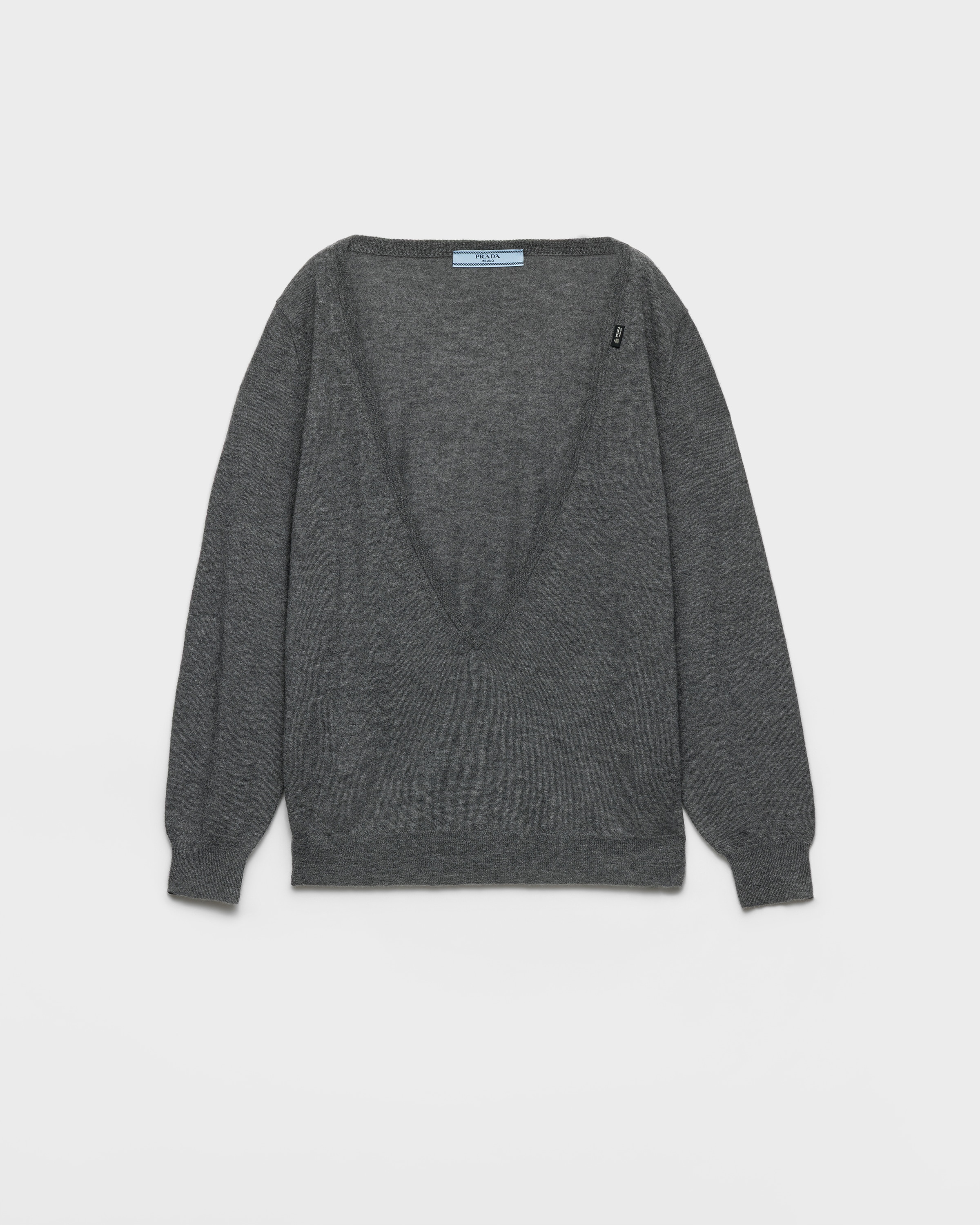 Slate Gray Cashmere V-neck Sweater | PRADA