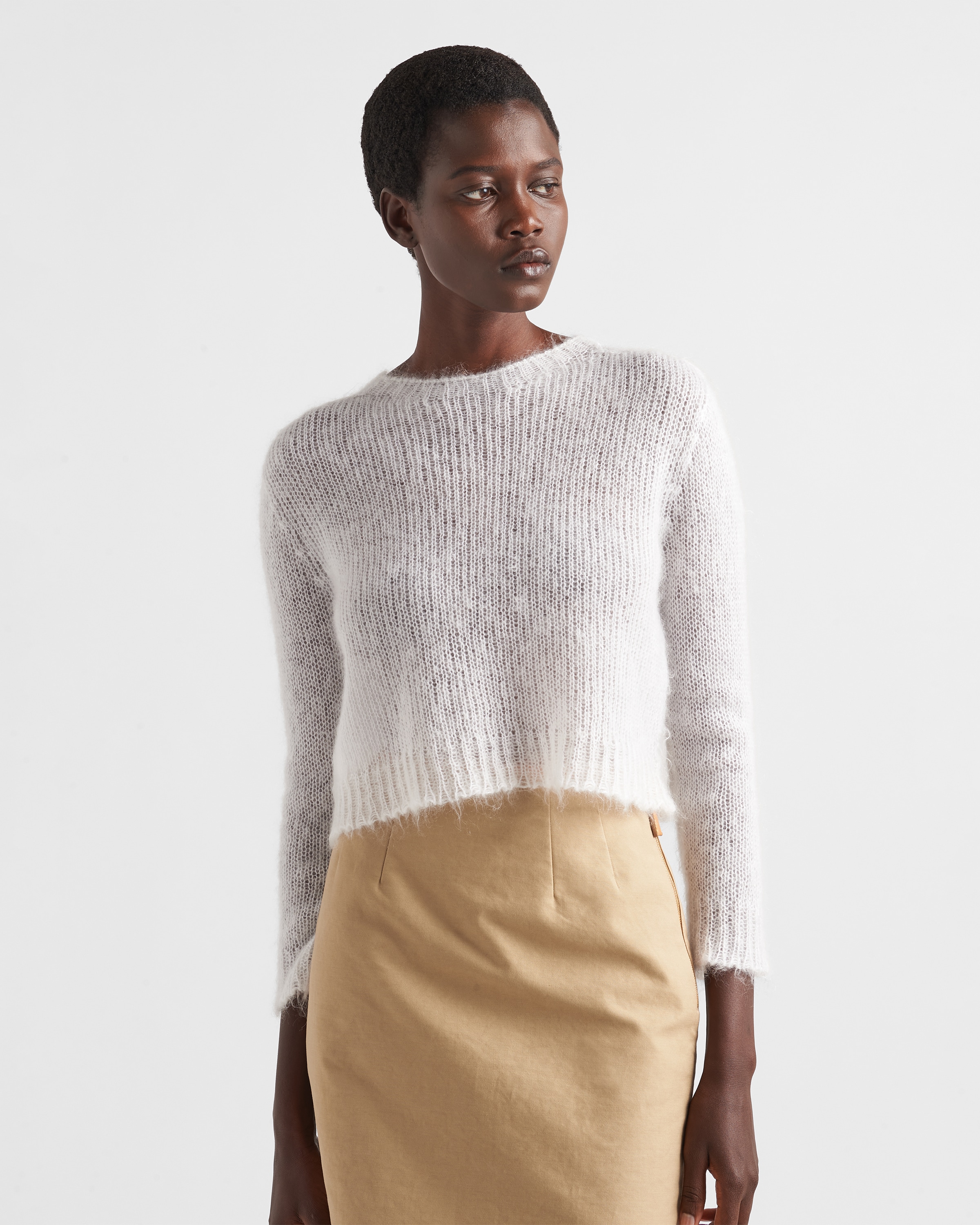 Prada Cotton Crew-neck Sweater In Natural