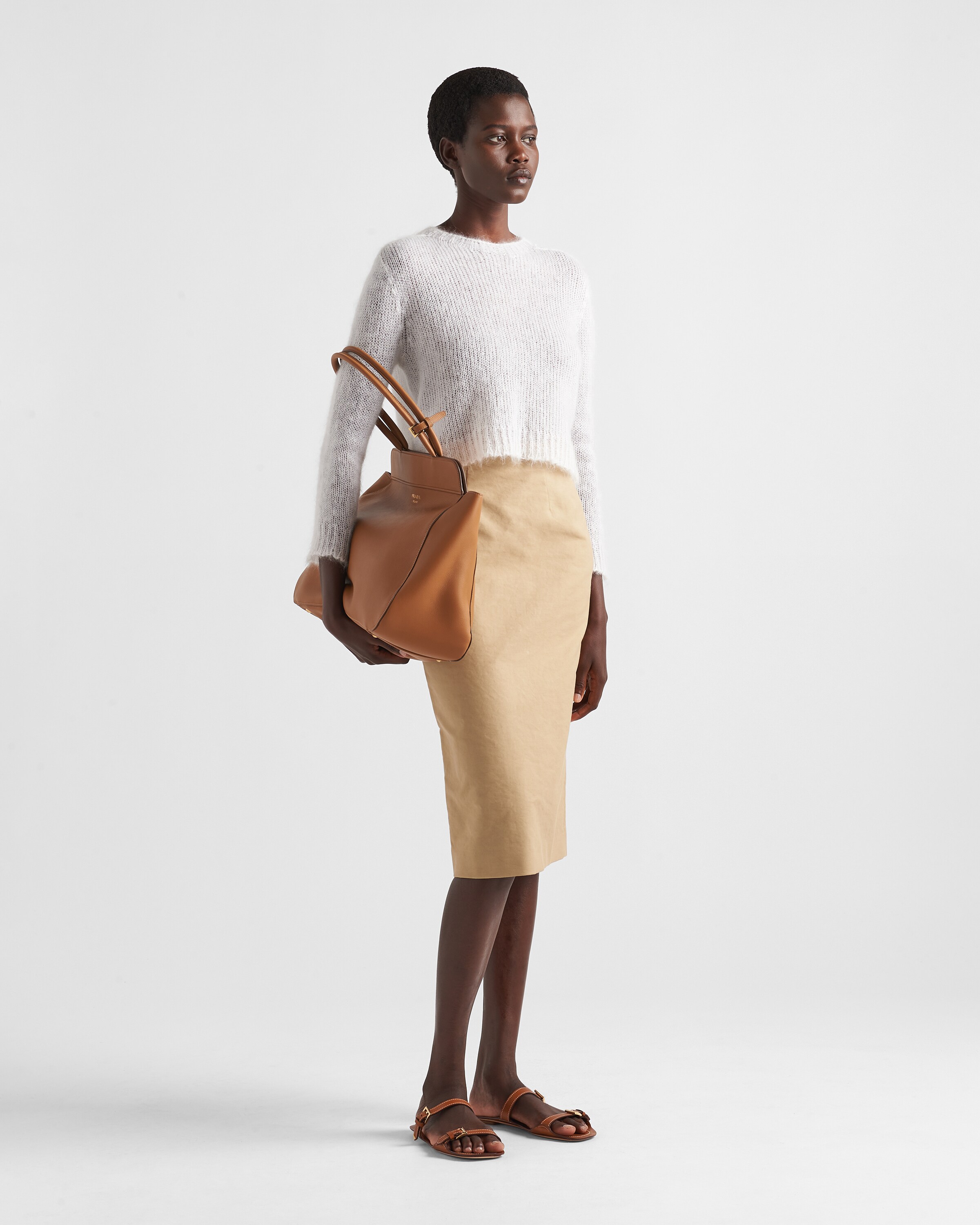 Prada Cotton Crew-neck Sweater In Natural
