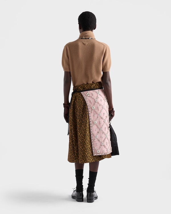 Short-sleeved cashmere sweater with scarf - Camel Brown Short-sleeved cashmere sweater with scarf - Camel Brown
