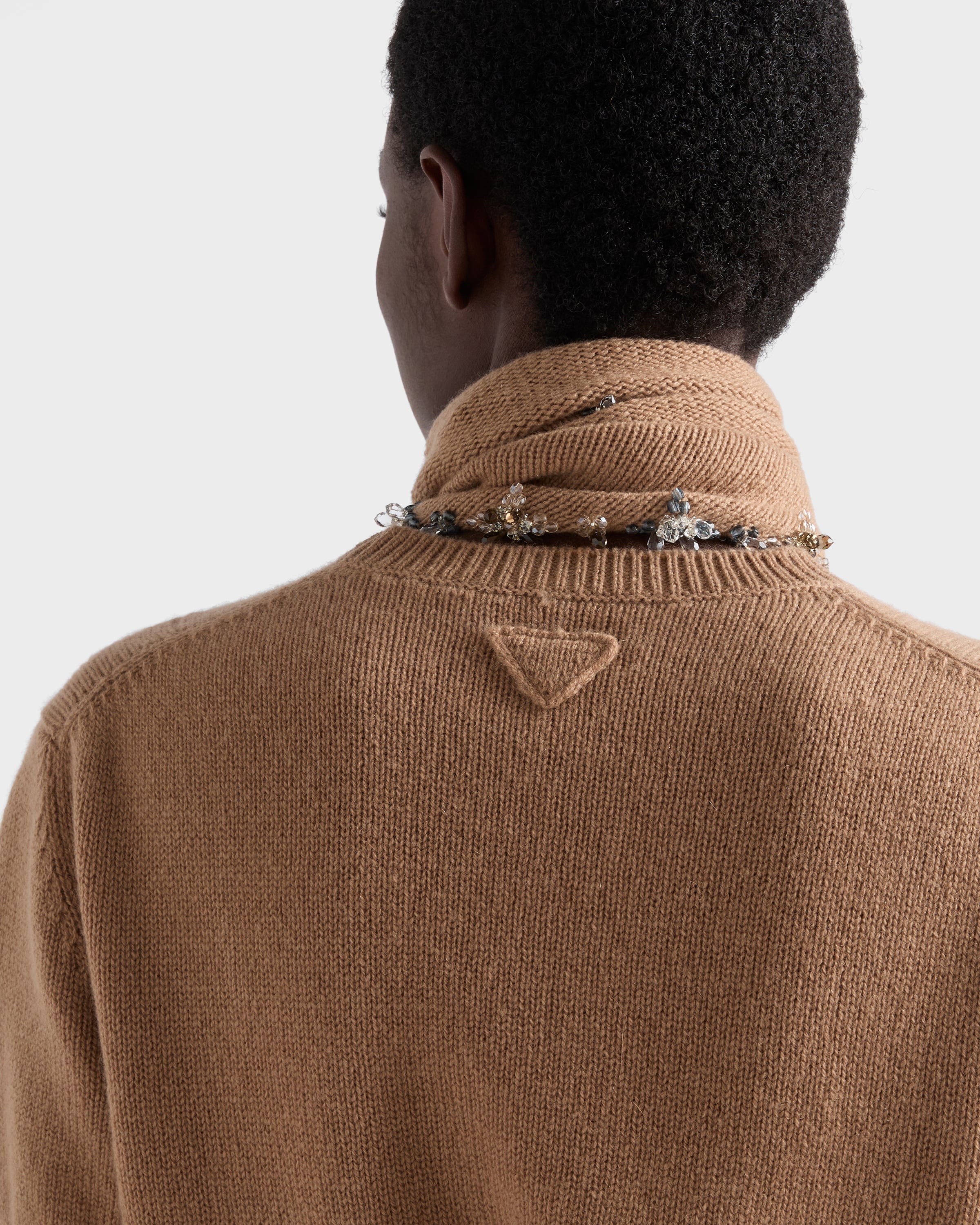 Camel Brown Short-sleeved Cashmere Sweater With Scarf | PRADA