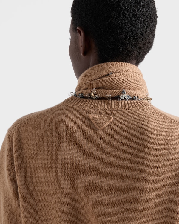 Short-sleeved cashmere sweater with scarf - Camel Brown Short-sleeved cashmere sweater with scarf - Camel Brown