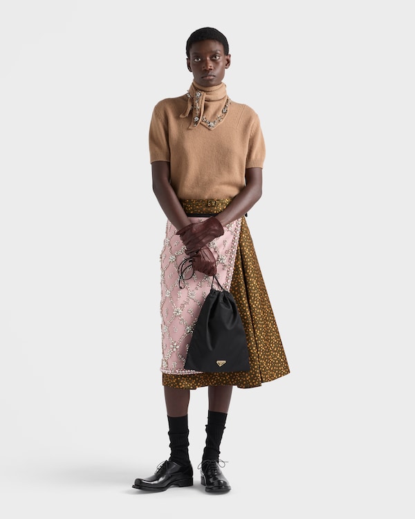 Short-sleeved cashmere sweater with scarf - Camel Brown Short-sleeved cashmere sweater with scarf - Camel Brown