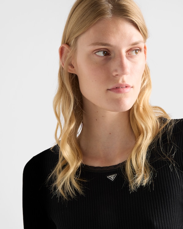 Cropped ribbed cotton T-shirt - Black Cropped ribbed cotton T-shirt - Black