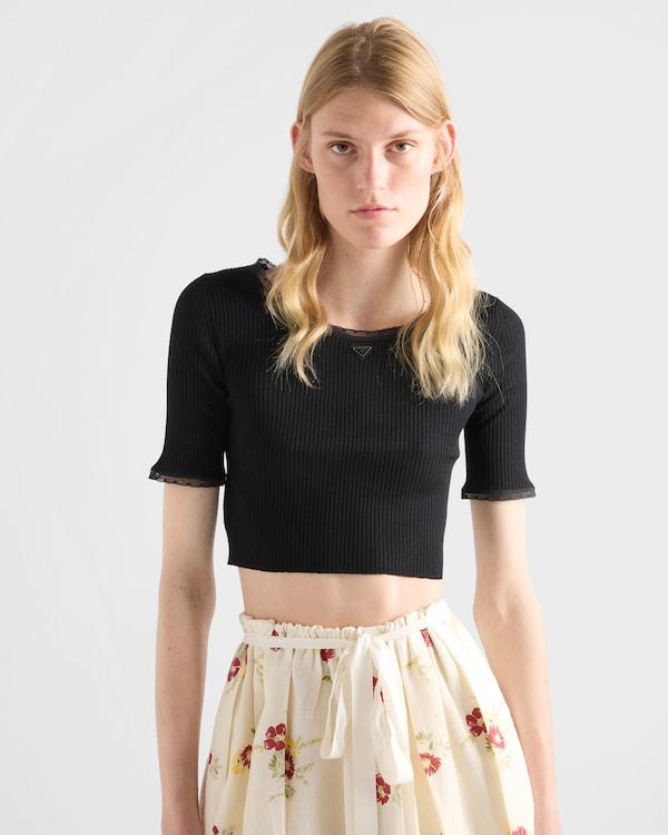 Cropped ribbed cotton T-shirt - Black Cropped ribbed cotton T-shirt - Black