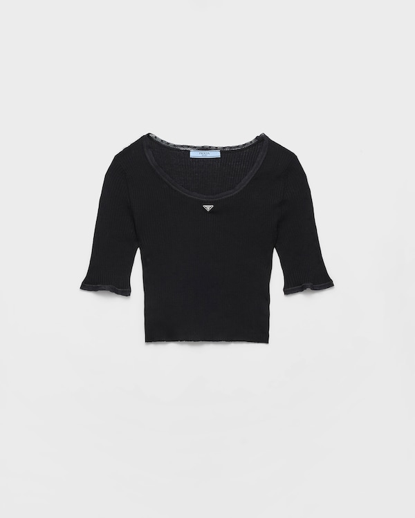 Cropped ribbed cotton T-shirt - Black Cropped ribbed cotton T-shirt - Black