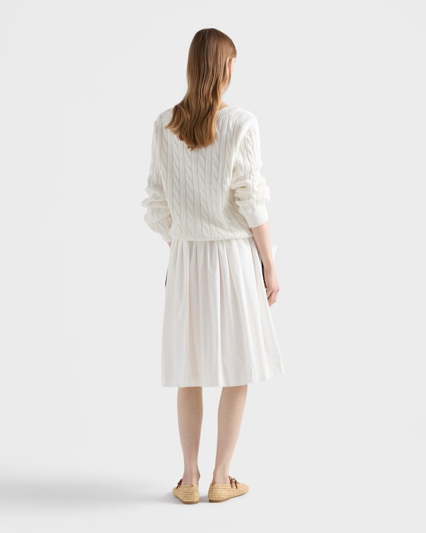 Cable-knit V-neck cotton sweater - White Cable-knit V-neck cotton sweater - White