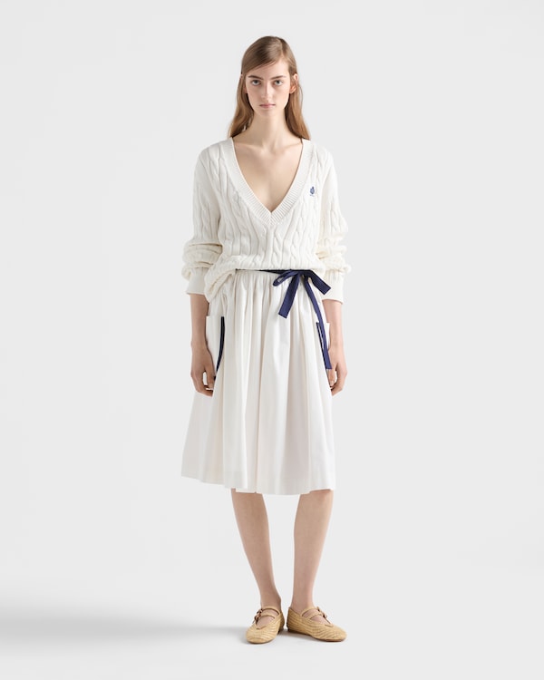 Cable-knit V-neck cotton sweater - White Cable-knit V-neck cotton sweater - White