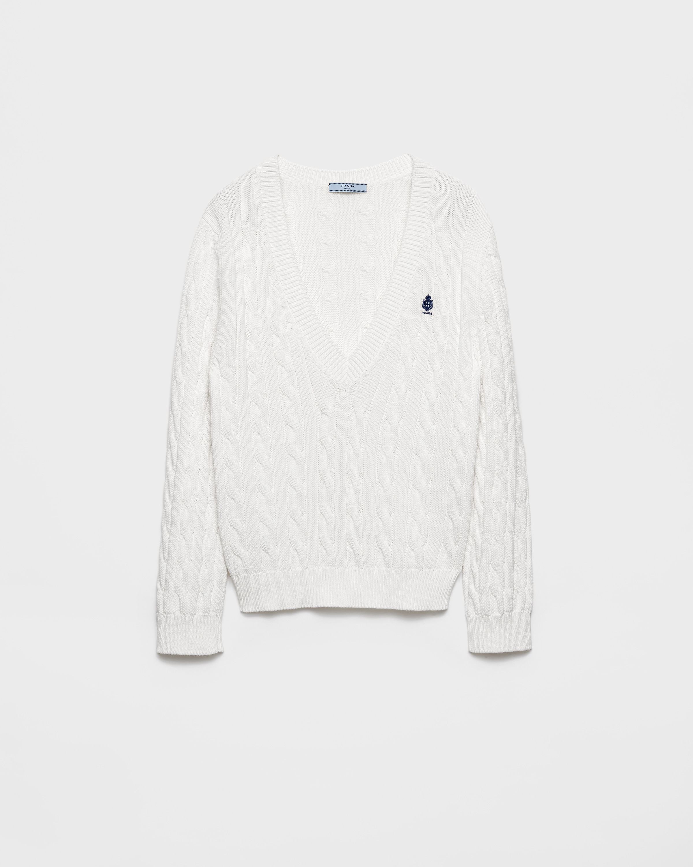 White Cable-knit V-neck cotton sweater | PRADA - Canada