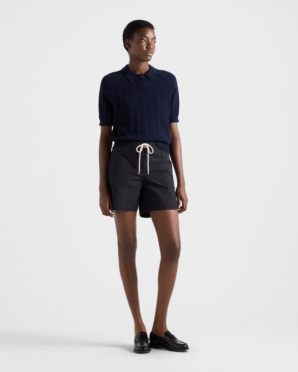 Short-sleeved openwork cotton polo shirt - Navy Short-sleeved openwork cotton polo shirt - Navy