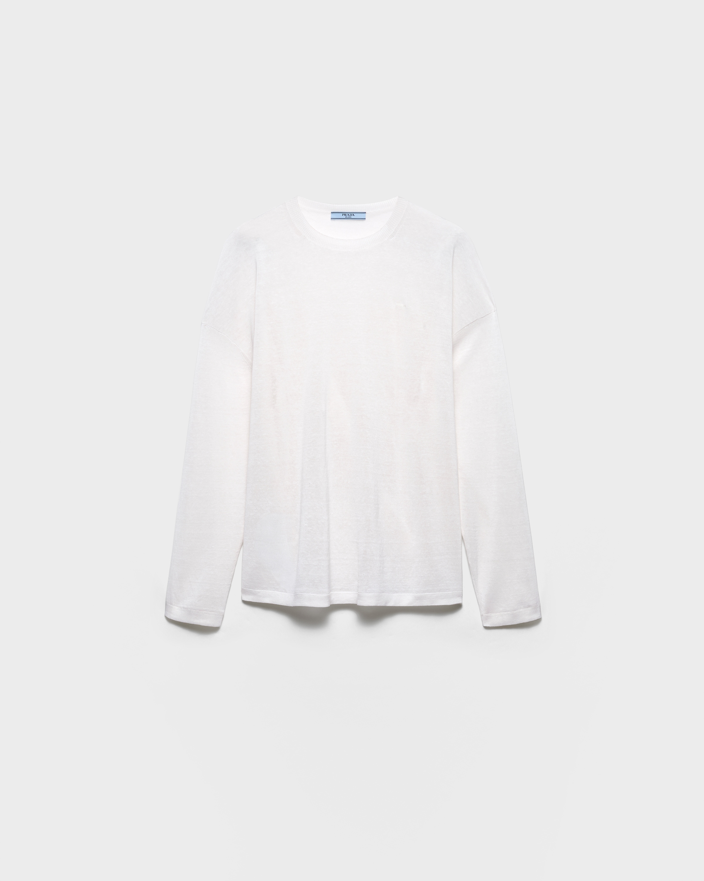 White Long-sleeved Linen T-shirt | PRADA