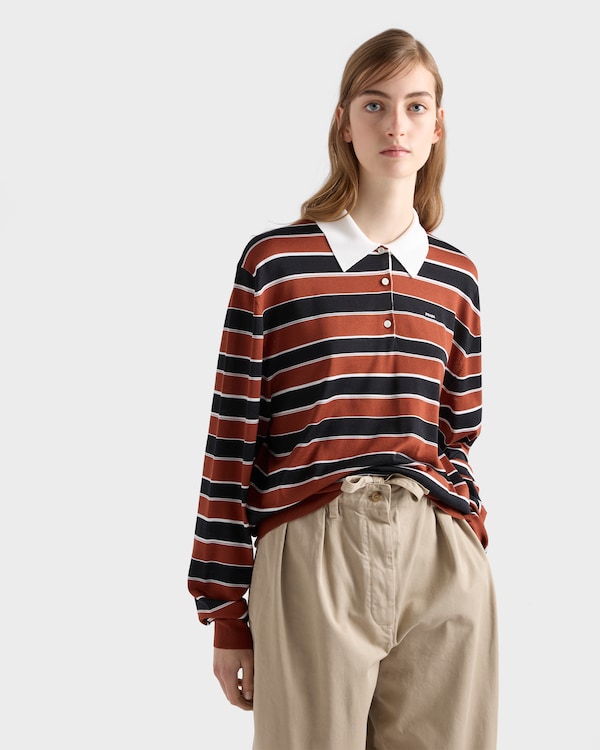 Striped silk polo shirt - Rust/Black Striped silk polo shirt - Rust/Black
