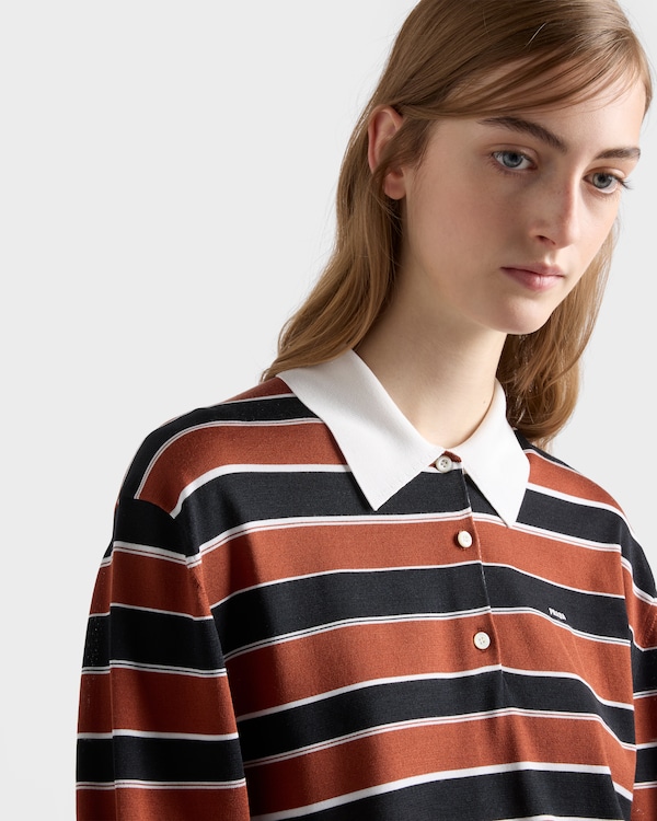 Striped silk polo shirt - Rust/Black Striped silk polo shirt - Rust/Black