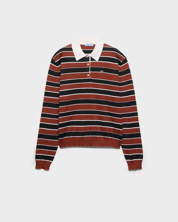 Striped silk polo shirt - Rust/Black Striped silk polo shirt - Rust/Black