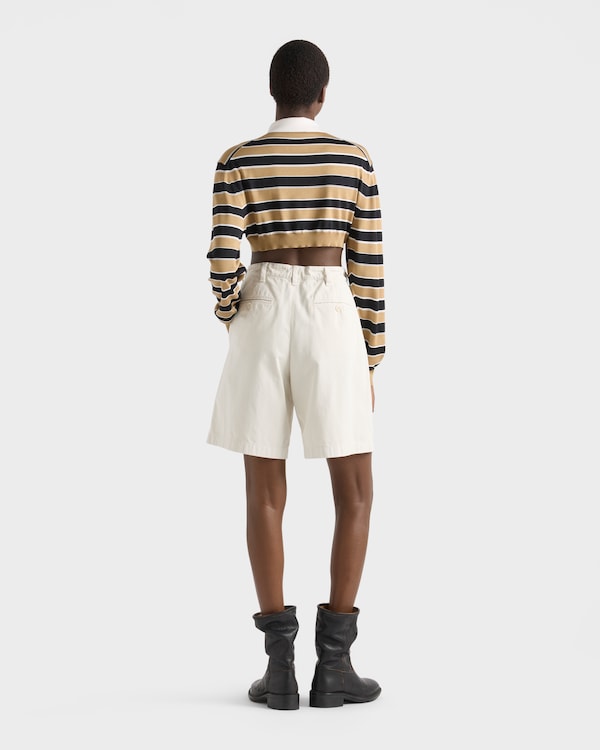 Cropped striped silk polo shirt - Sand/Black Cropped striped silk polo shirt - Sand/Black