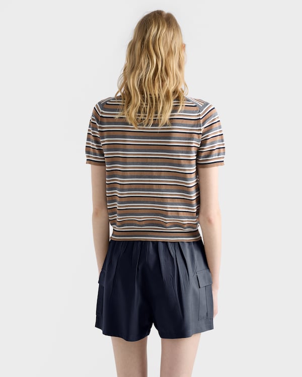 Short-sleeved striped jersey T-shirt - 카멜/슬레이트 그레이 Short-sleeved striped jersey T-shirt - 카멜/슬레이트 그레이