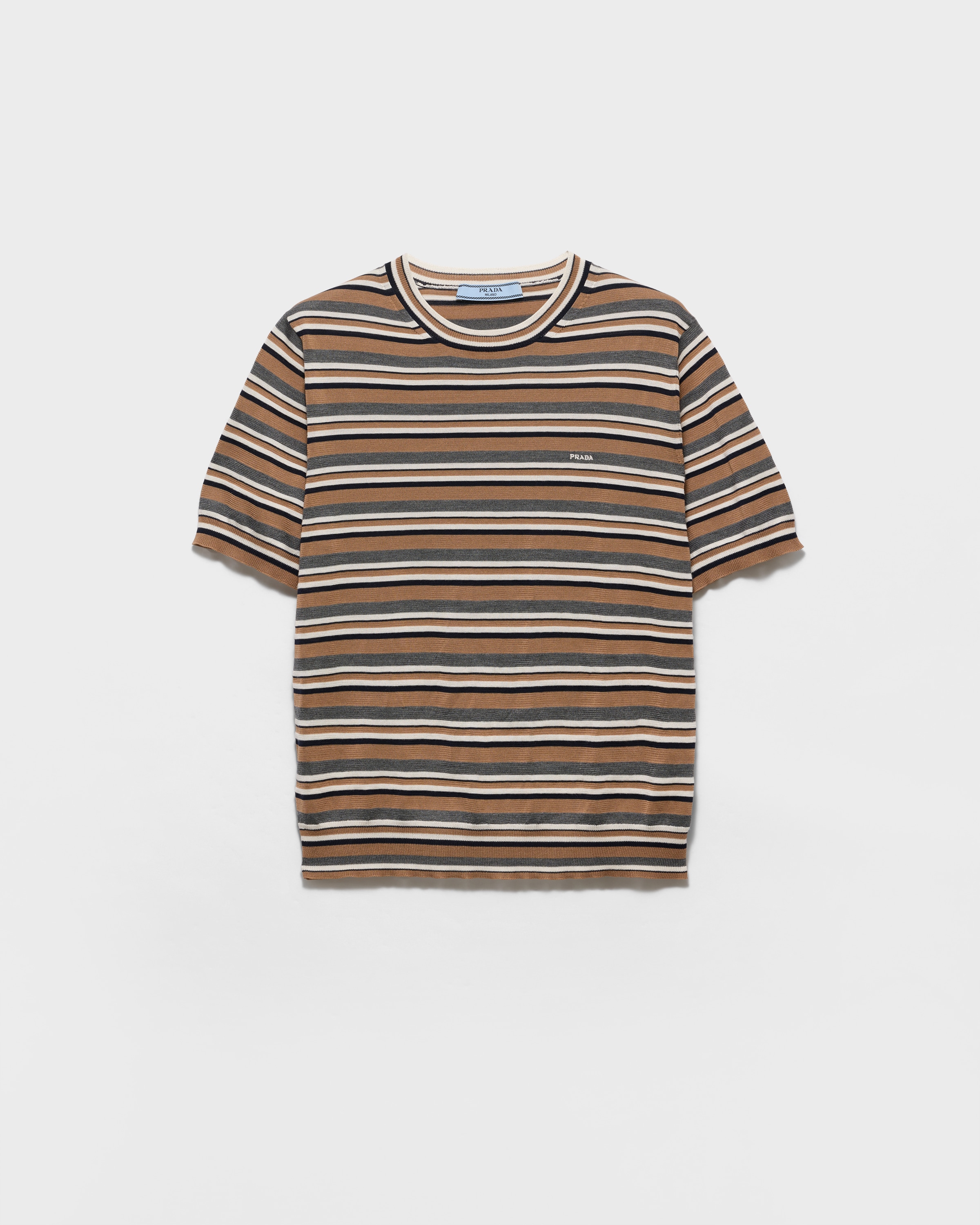Camel Brown /Slate Gray Short-sleeved striped jersey T-shirt
