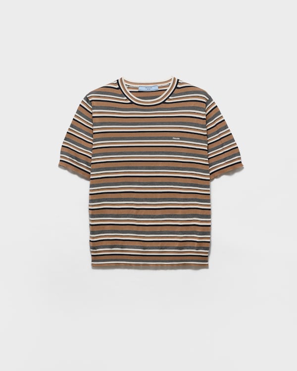Short-sleeved striped jersey T-shirt - 카멜/슬레이트 그레이 Short-sleeved striped jersey T-shirt - 카멜/슬레이트 그레이