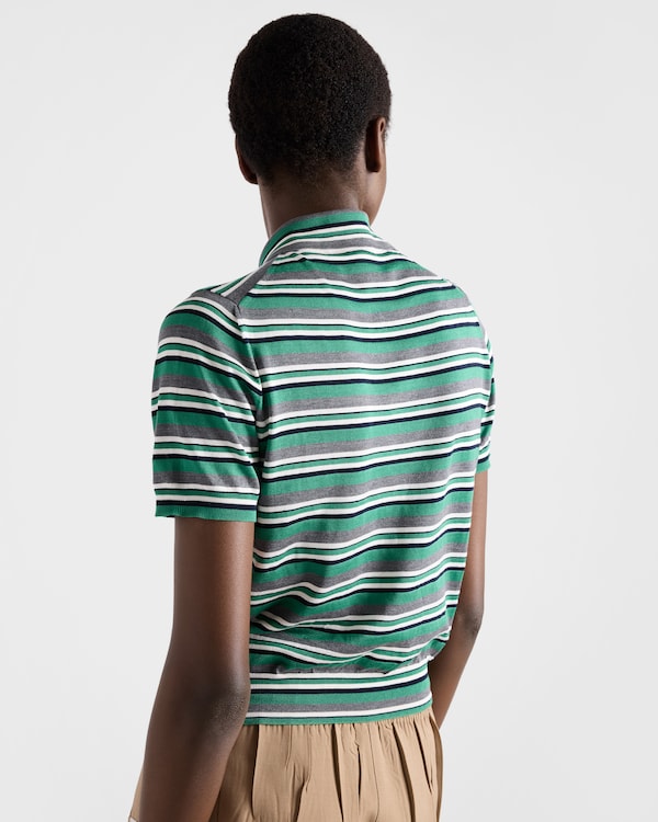Short-sleeved striped cotton polo shirt - Meadow/Slate Short-sleeved striped cotton polo shirt - Meadow/Slate