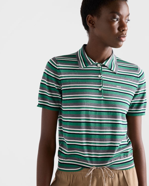 Short-sleeved striped cotton polo shirt - Meadow/Slate Short-sleeved striped cotton polo shirt - Meadow/Slate