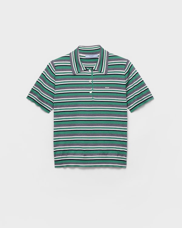 Short-sleeved striped cotton polo shirt - Meadow/Slate Short-sleeved striped cotton polo shirt - Meadow/Slate
