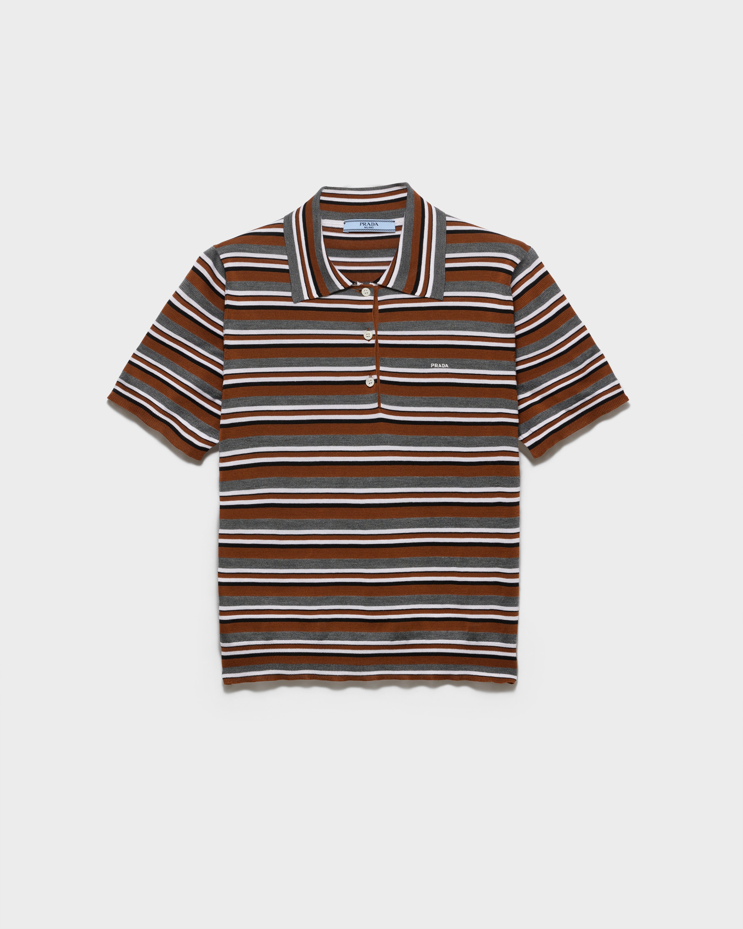 Rust/Slate Short-sleeved striped cotton polo shirt | PRADA - Japan