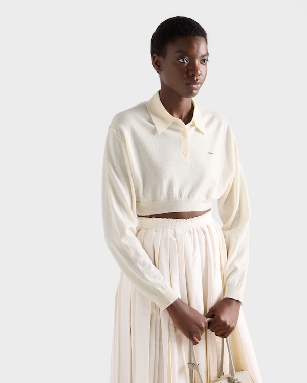 قميص بولو قصير من الكشمير - أبيض قميص بولو قصير من الكشمير - أبيض