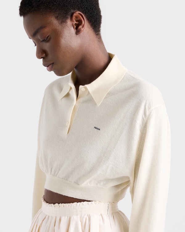 قميص بولو قصير من الكشمير - أبيض قميص بولو قصير من الكشمير - أبيض