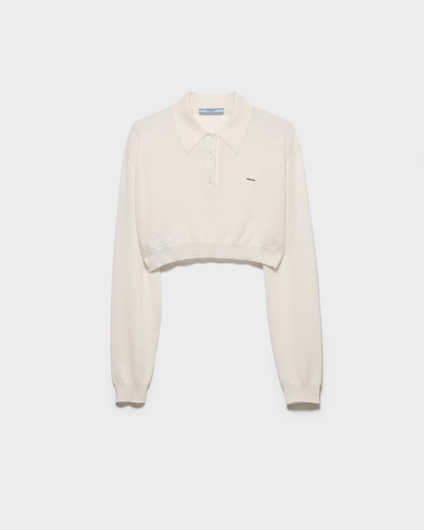 قميص بولو قصير من الكشمير - أبيض قميص بولو قصير من الكشمير - أبيض