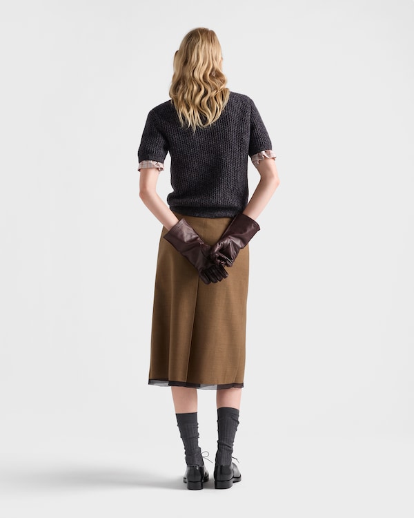 Short-sleeved wool and mouliné cashmere polo sweater - Dark Brown/Slate Short-sleeved wool and mouliné cashmere polo sweater - Dark Brown/Slate