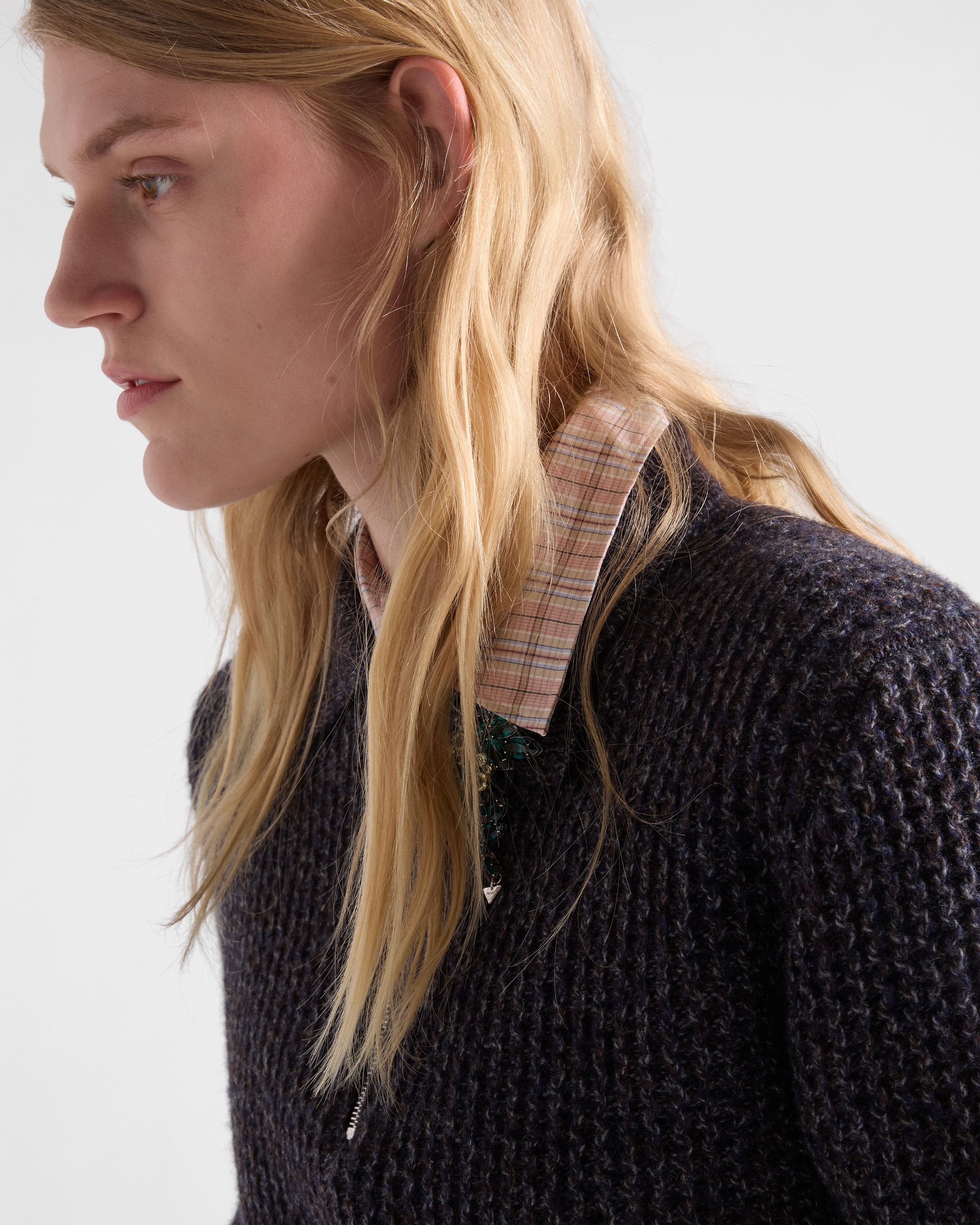 Dark Brown/slate Short-sleeved Wool And Mouliné Cashmere Polo