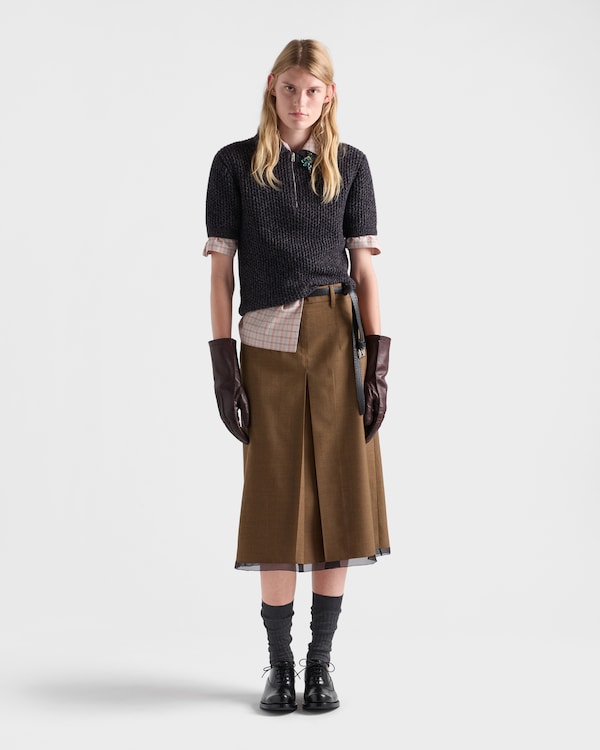Short-sleeved wool and mouliné cashmere polo sweater - Dark Brown/Slate Short-sleeved wool and mouliné cashmere polo sweater - Dark Brown/Slate