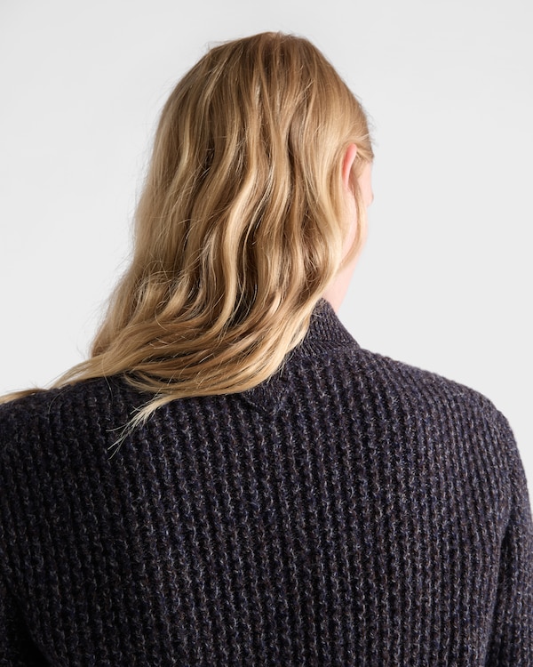 Short-sleeved wool and mouliné cashmere polo sweater - Dark Brown/Slate Short-sleeved wool and mouliné cashmere polo sweater - Dark Brown/Slate