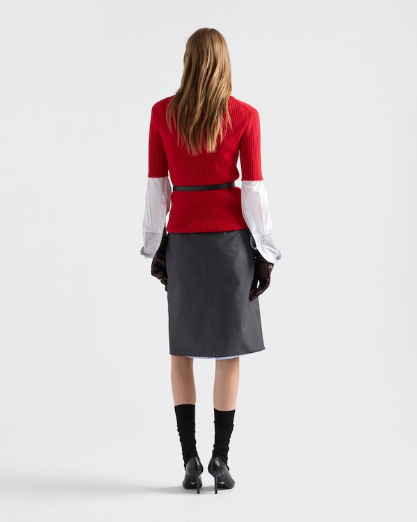 Short-sleeved ribbed knit wool sweater - Rojo Short-sleeved ribbed knit wool sweater - Rojo