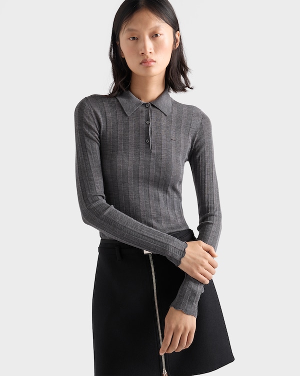 Wool polo sweater - Slate/Dark Brown Wool polo sweater - Slate/Dark Brown