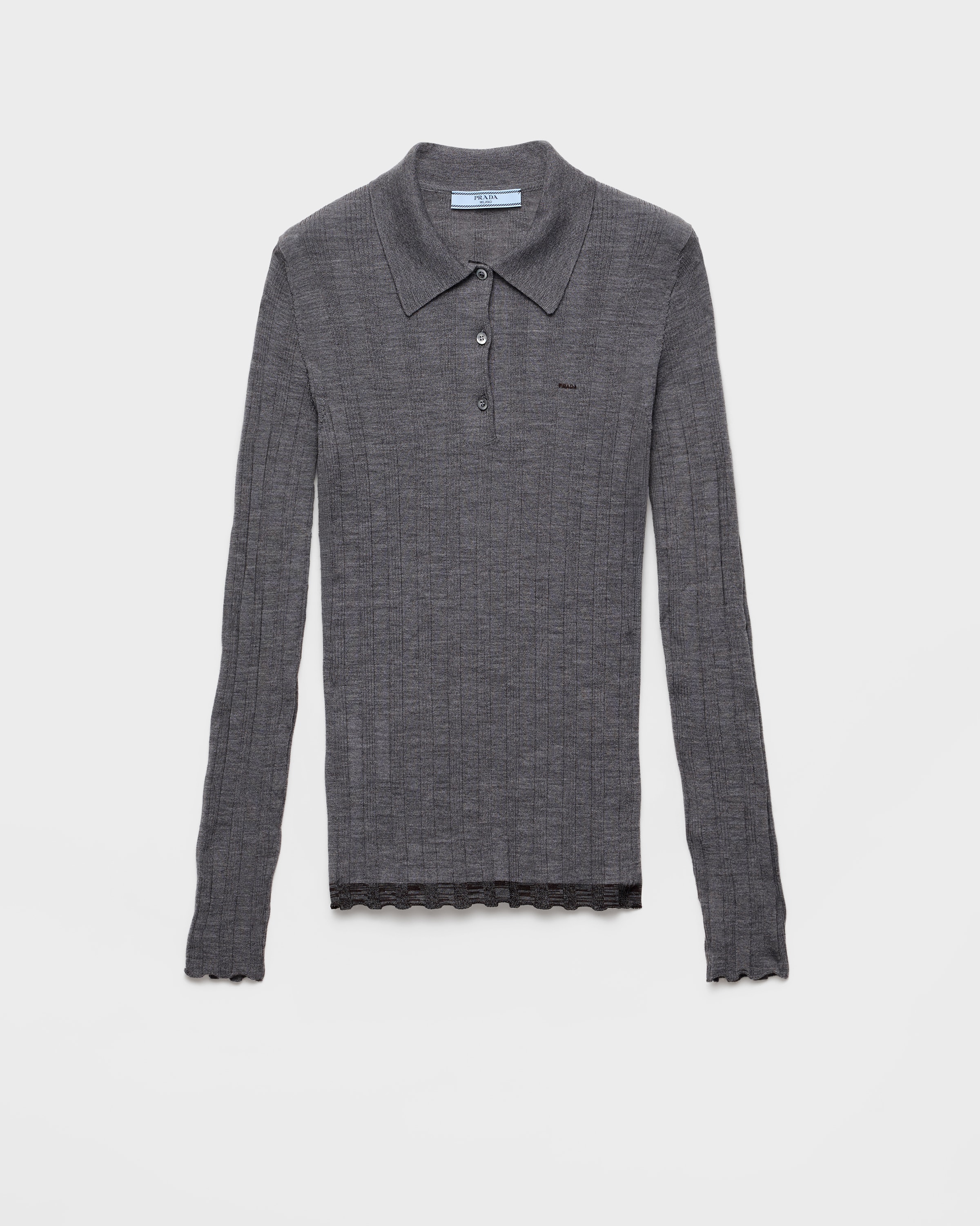 Slate/dark Brown Wool Polo Sweater | PRADA