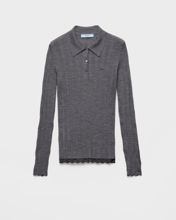 Wool polo sweater - Slate/Dark Brown Wool polo sweater - Slate/Dark Brown