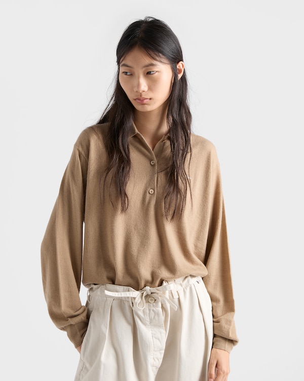 Cashmere polo sweater - Camel Brown Cashmere polo sweater - Camel Brown