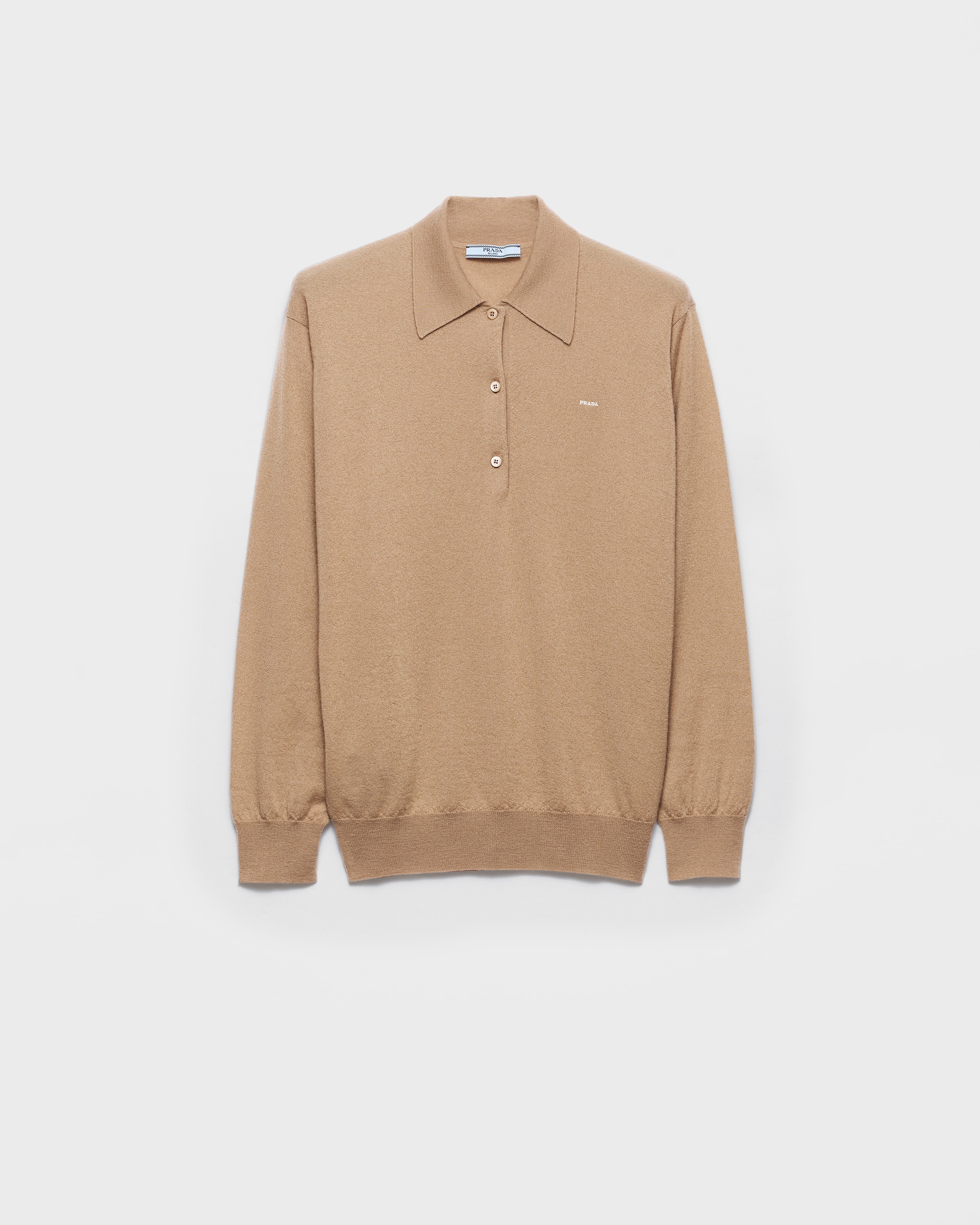 Camel Brown Cashmere Polo Sweater | PRADA - Japan