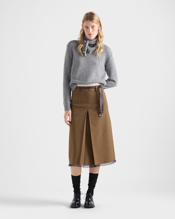 Cashmere crew-neck sweater with scarf - Grey Cashmere crew-neck sweater with scarf - Grey