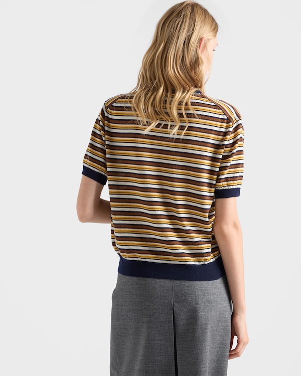 Short-sleeved striped cashmere sweater - Azul/Beige Short-sleeved striped cashmere sweater - Azul/Beige