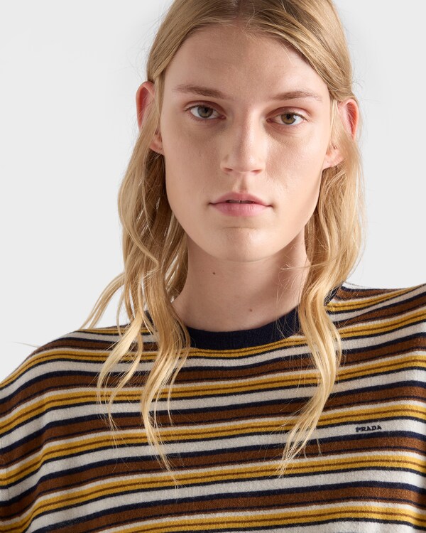 Short-sleeved striped cashmere sweater - Azul/Beige Short-sleeved striped cashmere sweater - Azul/Beige