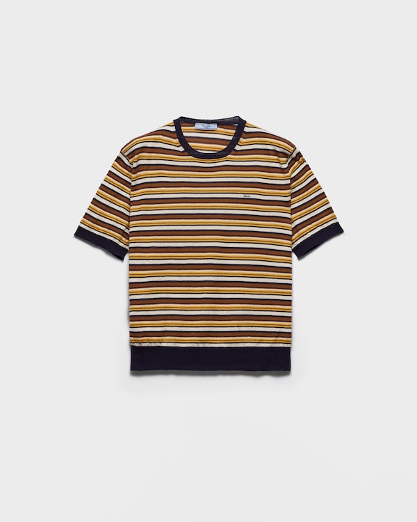 Short-sleeved striped cashmere sweater - Azul/Beige Short-sleeved striped cashmere sweater - Azul/Beige