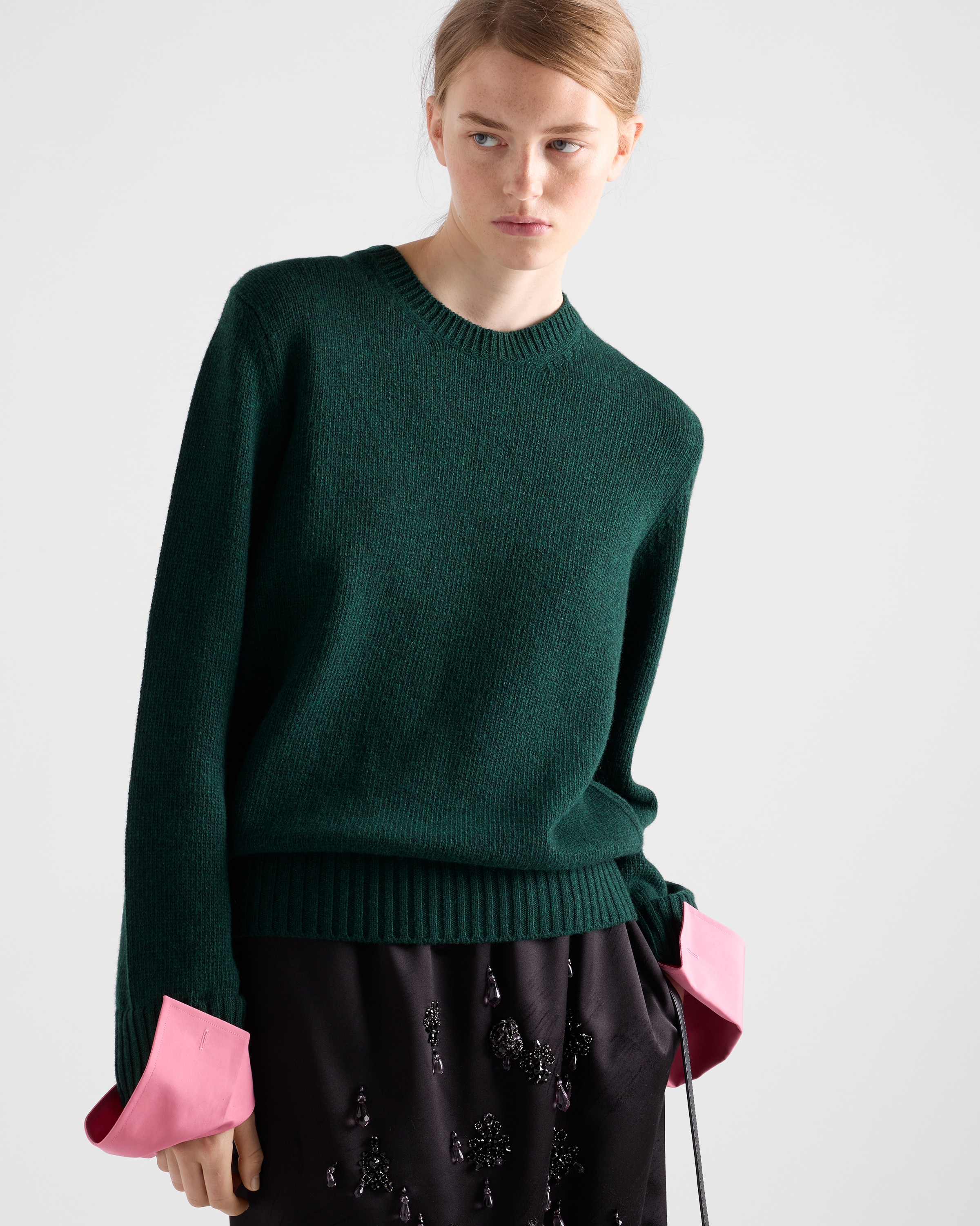 Bottle Green Wool And Cashmere Crew-neck Sweater | PRADA - United