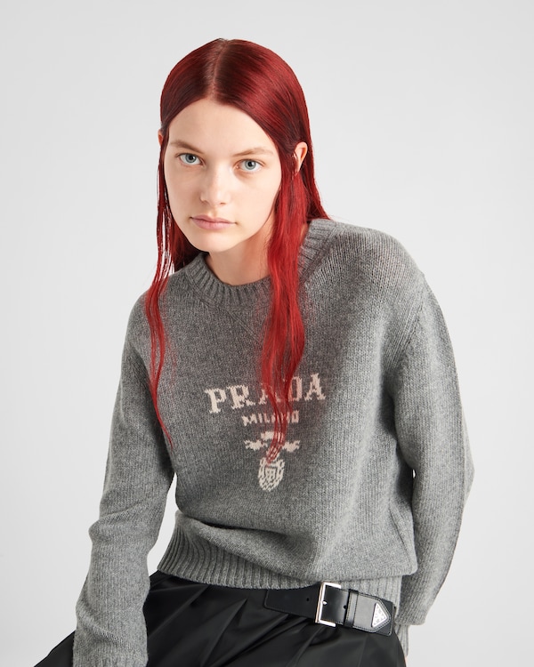 Cashmere and wool Prada logo crew-neck sweater Cashmere and wool Prada logo crew-neck sweater