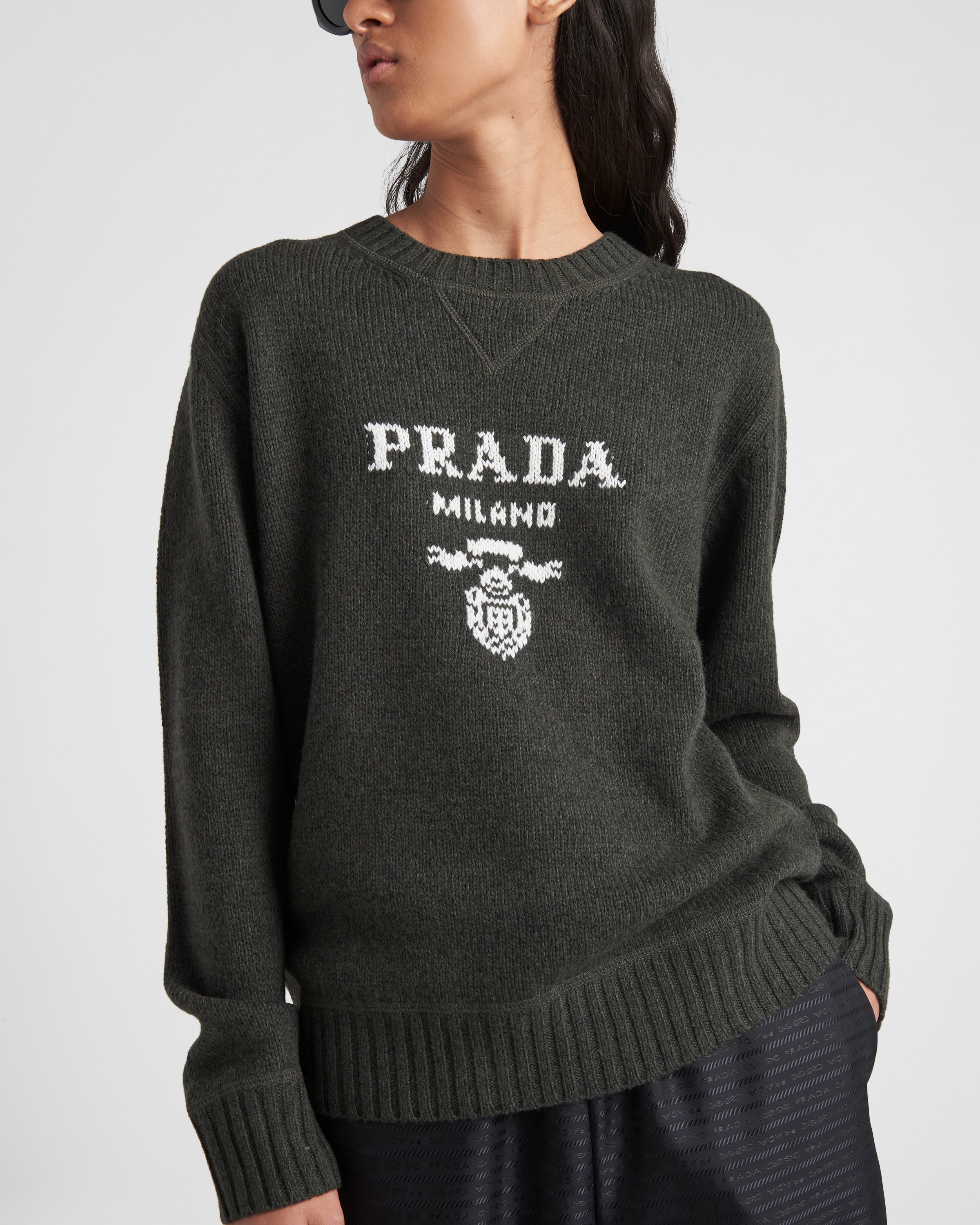 Cashmere and wool Prada logo crew neck sweater