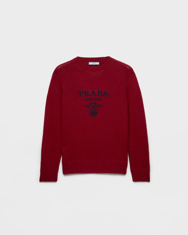 Cashmere and wool Prada logo crew-neck sweater - Amaranth Red Cashmere and wool Prada logo crew-neck sweater - Amaranth Red
