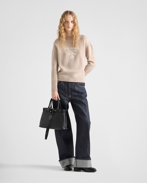 Cashmere and wool Prada logo crew-neck sweater Cashmere and wool Prada logo crew-neck sweater