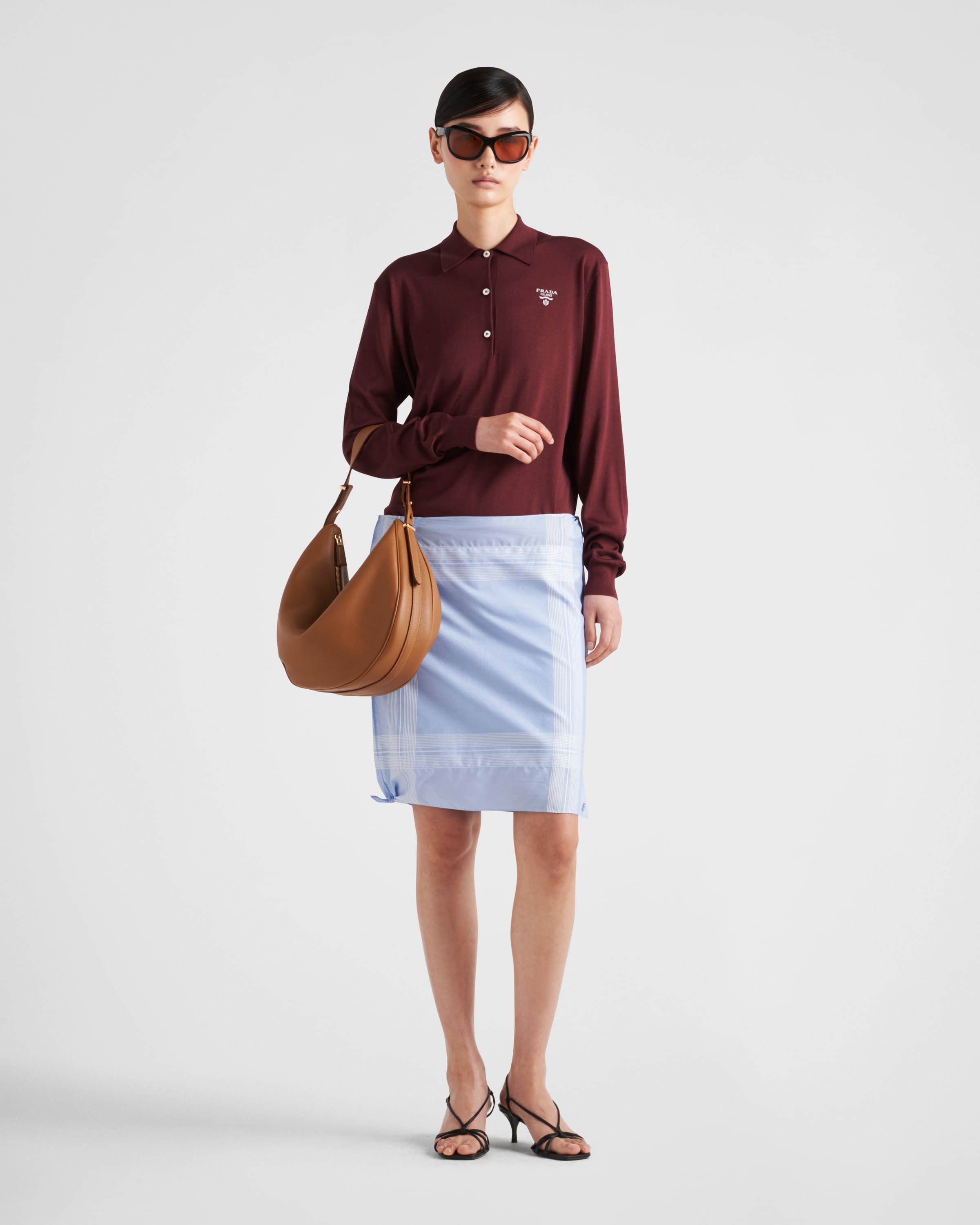 Prada Knitwear With Polo Collar And Ribbed Cuffs In Amaranth Red/maize Yellow