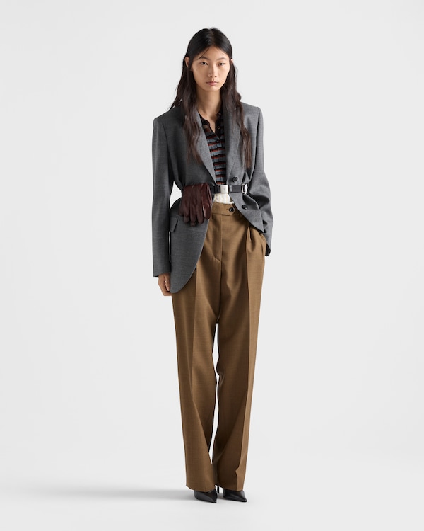 Striped cashmere and silk polo shirt - Dark Brown/Cloud Striped cashmere and silk polo shirt - Dark Brown/Cloud